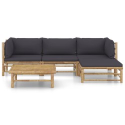 vidaXL 5-tlg. Garten-Lounge-Set mit Dunkelgrauen Kissen Bambus