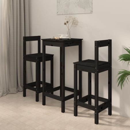 vidaXL 3-tlg. Bar-Set Schwarz Massivholz Kiefer