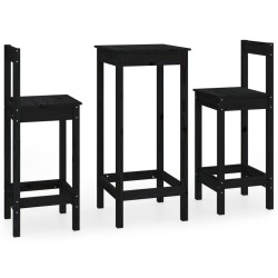 vidaXL 3-tlg. Bar-Set Schwarz Massivholz Kiefer