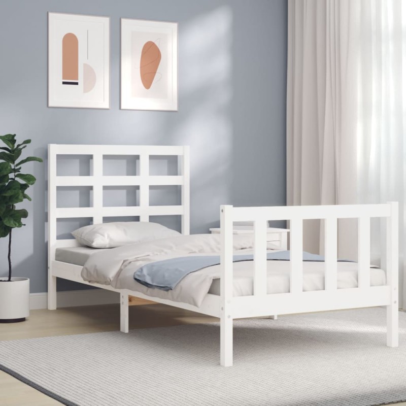 vidaXL Massivholzbett mit Kopfteil Weiß 90x190 cm vidaXL Massivholzbett mit Kopfteil Weiß 90x190 cm