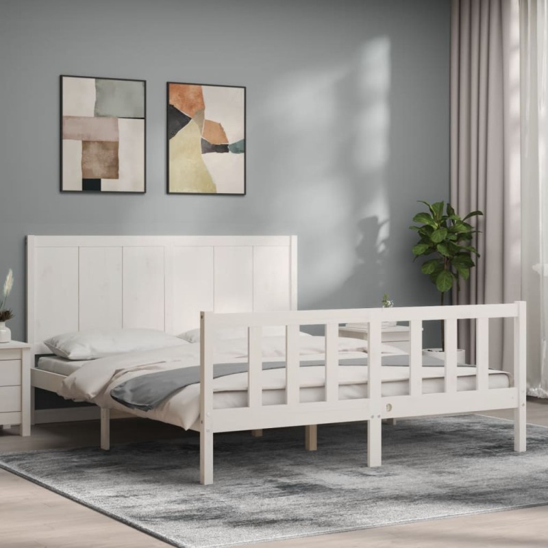 vidaXL Massivholzbett mit Kopfteil Weiß 160x200 cm vidaXL Massivholzbett mit Kopfteil Weiß 160x200 cm
