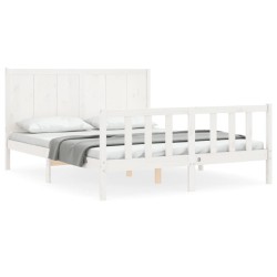 vidaXL Massivholzbett mit Kopfteil Weiß 160x200 cm