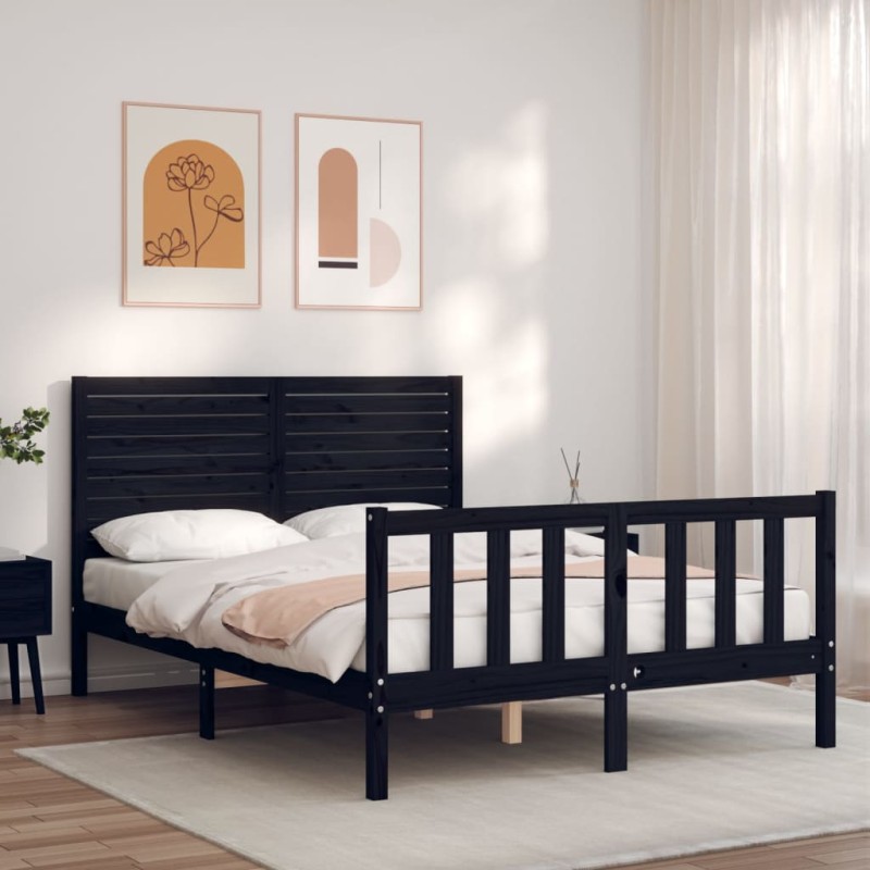 vidaXL Massivholzbett mit Kopfteil Schwarz vidaXL Massivholzbett mit Kopfteil Schwarz