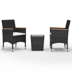 vidaXL 3-tlg. Bistro-Set Poly Rattan und Hartglas Schwarz 