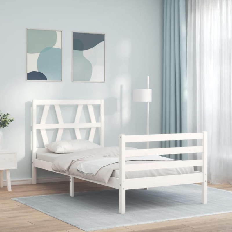 vidaXL Massivholzbett mit Kopfteil Weiß vidaXL Massivholzbett mit Kopfteil Weiß