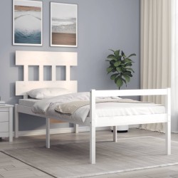 vidaXL Massivholzbett mit Kopfteil Weiß 90x200 cm