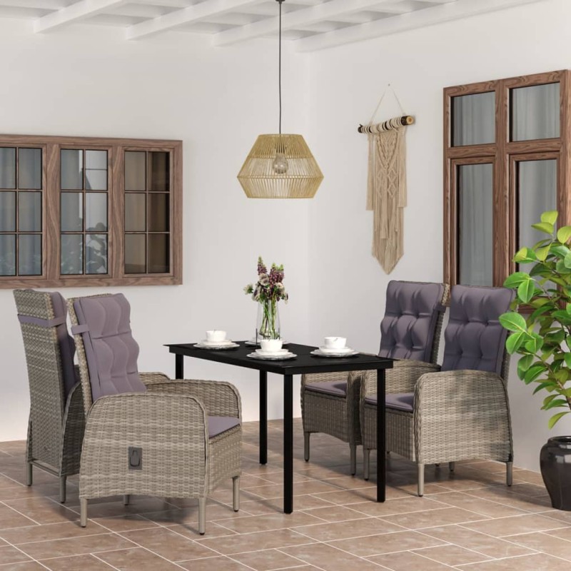 vidaXL 5-tlg. Garten-Essgruppe mit Kissen Grau und Schwarz vidaXL 5-tlg. Garten-Essgruppe mit Kissen Grau und Schwarz