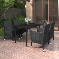 vidaXL 5-tlg. Garten-Essgruppe mit Auflagen Poly Rattan und Glas