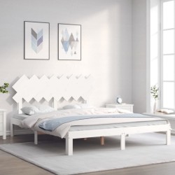 vidaXL Massivholzbett mit Kopfteil Weiß 160x200 cm