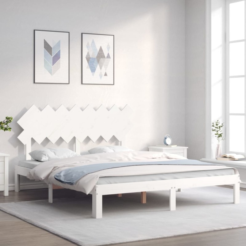 vidaXL Massivholzbett mit Kopfteil Weiß 160x200 cm vidaXL Massivholzbett mit Kopfteil Weiß 160x200 cm