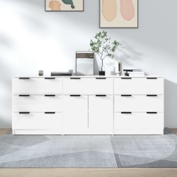vidaXL 3-tlg. Sideboard Hochglanz-Weiß Holzwerkstoff