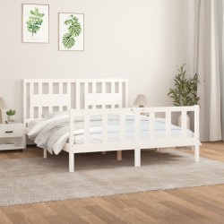 vidaXL Massivholzbett mit Kopfteil Weiß Kiefer 150x200 cm