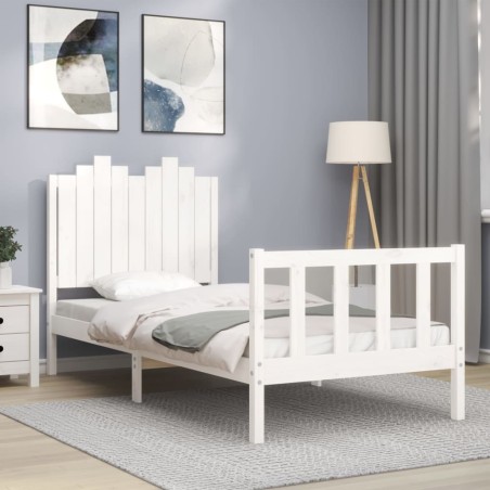 vidaXL Massivholzbett mit Kopfteil Weiß 90x190 cm