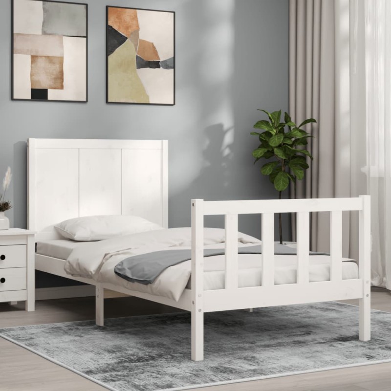 vidaXL Massivholzbett mit Kopfteil Weiß vidaXL Massivholzbett mit Kopfteil Weiß