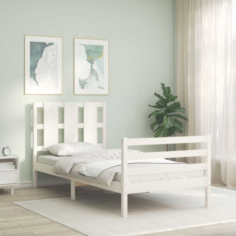 vidaXL Massivholzbett mit Kopfteil Weiß vidaXL Massivholzbett mit Kopfteil Weiß