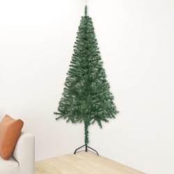 vidaXL Künstlicher Eck-Weihnachtsbaum mit Beleuchtung Grün 150 cm PVC