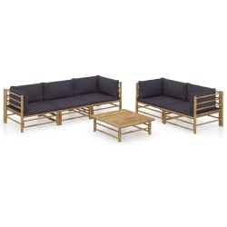 vidaXL 6-tlg. Garten-Lounge-Set mit Dunkelgrauen Kissen Bambus