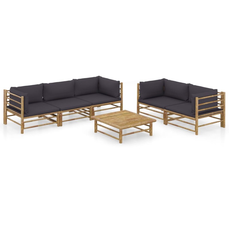 vidaXL 6-tlg. Garten-Lounge-Set mit Dunkelgrauen Kissen Bambus vidaXL 6-tlg. Garten-Lounge-Set mit Dunkelgrauen Kissen Bambus