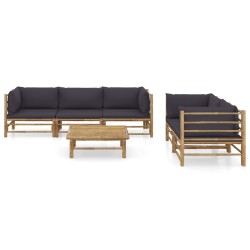 vidaXL 6-tlg. Garten-Lounge-Set mit Dunkelgrauen Kissen Bambus