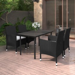 vidaXL 5-tlg. Garten-Essgruppe mit Auflagen Poly Rattan und Glas
