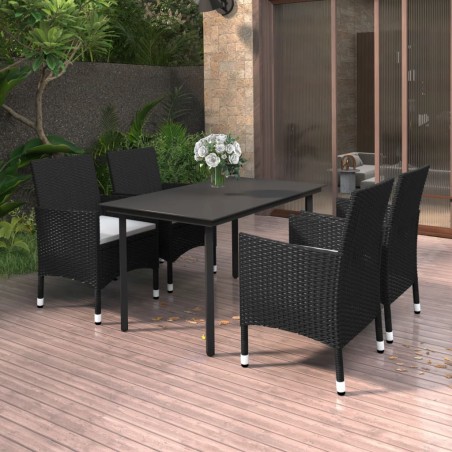 vidaXL 5-tlg. Garten-Essgruppe mit Auflagen Poly Rattan und Glas