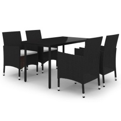 vidaXL 5-tlg. Garten-Essgruppe mit Auflagen Poly Rattan und Glas