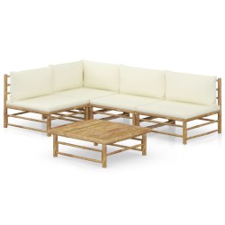 5-tlg. Garten-Lounge-Set mit Cremeweißen Kissen Bambus