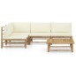 5-tlg. Garten-Lounge-Set mit Cremeweißen Kissen Bambus 5-tlg. Garten-Lounge-Set mit Cremeweißen Kissen Bambus