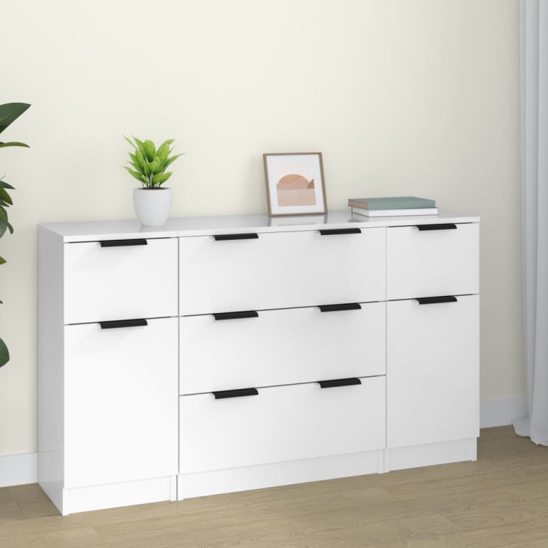 vidaXL 3-tlg. Sideboard-Set Hochglanz-Weiß Holzwerkstoff vidaXL 3-tlg. Sideboard-Set Hochglanz-Weiß Holzwerkstoff