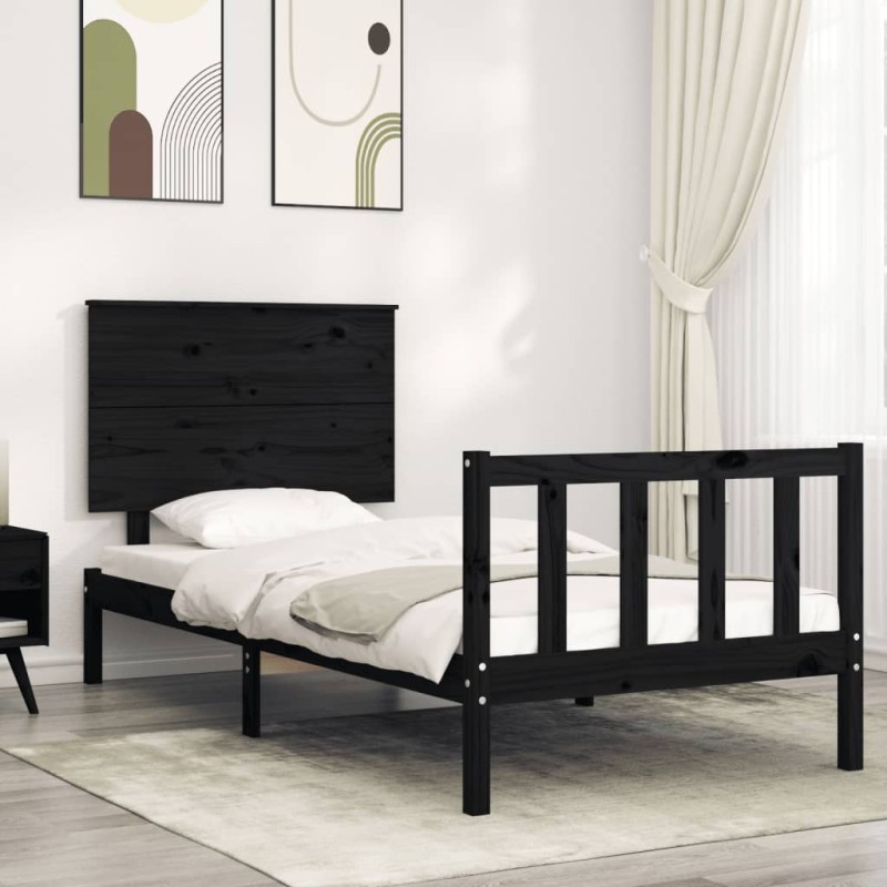 vidaXL Massivholzbett mit Kopfteil Schwarz vidaXL Massivholzbett mit Kopfteil Schwarz