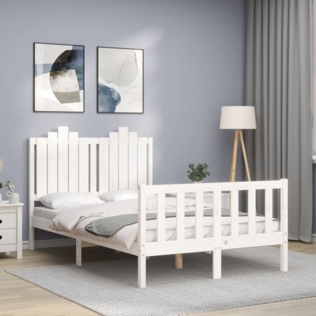 vidaXL Massivholzbett mit Kopfteil Weiß