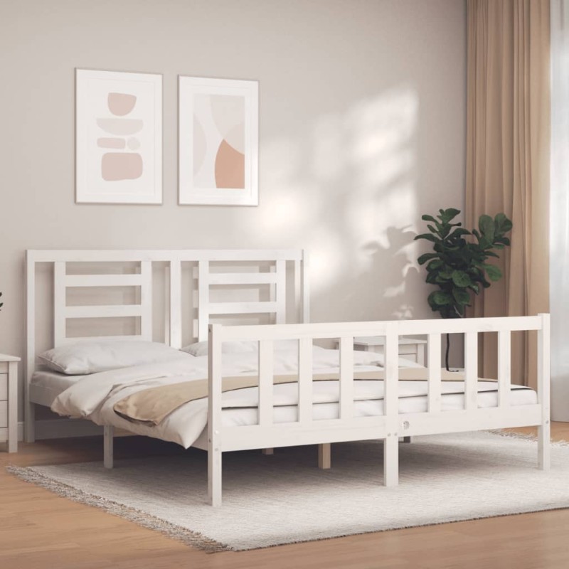 vidaXL Massivholzbett mit Kopfteil Weiß vidaXL Massivholzbett mit Kopfteil Weiß