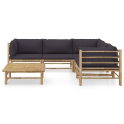 vidaXL 6-tlg. Garten-Lounge-Set mit Dunkelgrauen Kissen Bambus