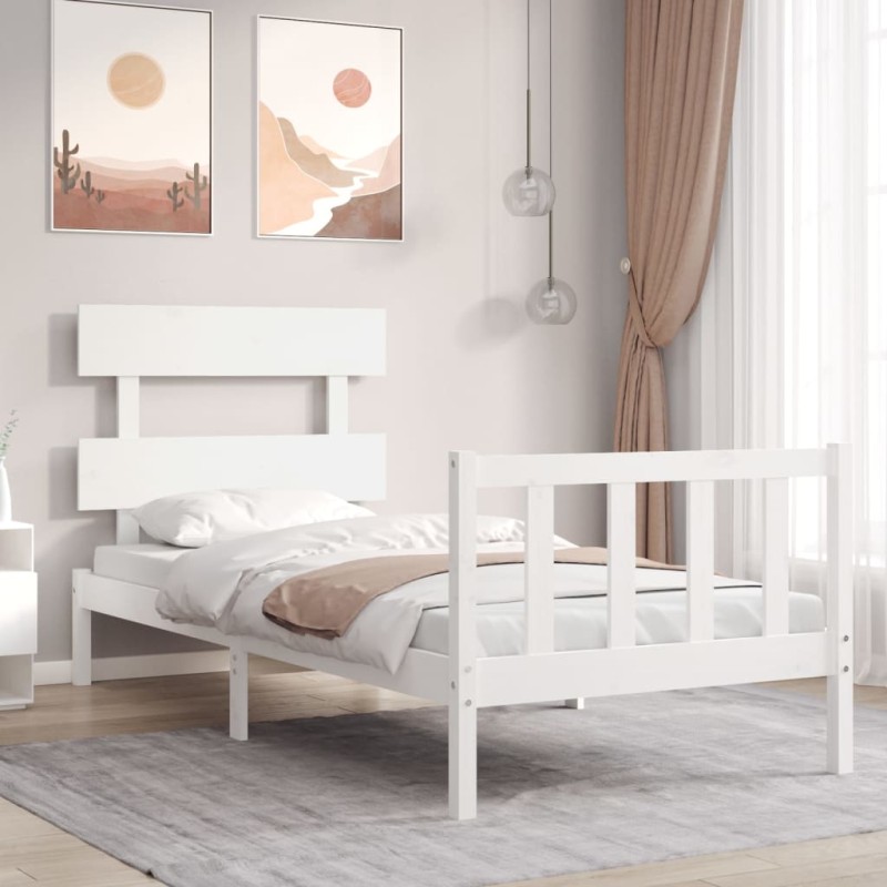 vidaXL Massivholzbett mit Kopfteil Weiß vidaXL Massivholzbett mit Kopfteil Weiß
