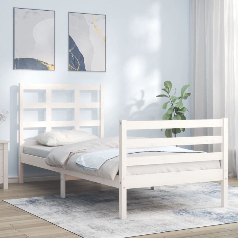 vidaXL Massivholzbett mit Kopfteil Weiß vidaXL Massivholzbett mit Kopfteil Weiß