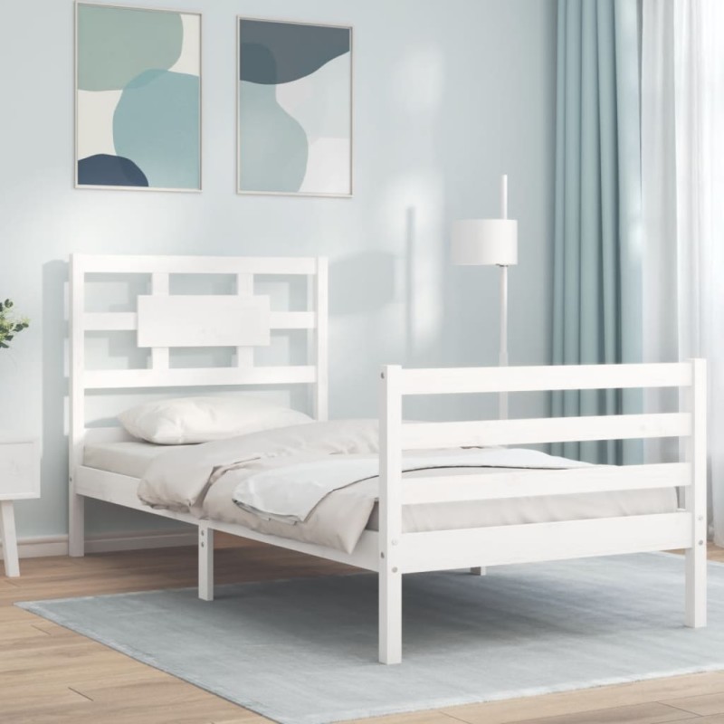 vidaXL Massivholzbett mit Kopfteil Weiß vidaXL Massivholzbett mit Kopfteil Weiß