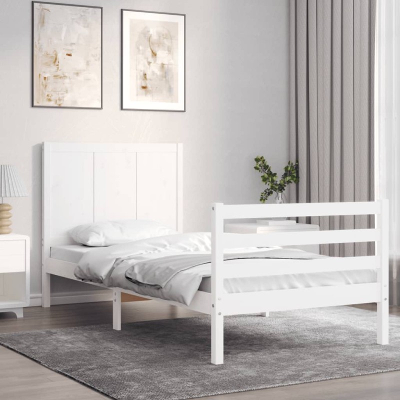 vidaXL Massivholzbett mit Kopfteil Weiß vidaXL Massivholzbett mit Kopfteil Weiß