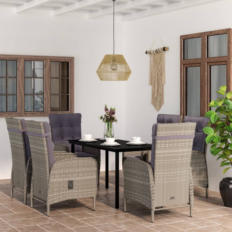 vidaXL 7-tlg. Garten-Essgruppe mit Kissen Grau und Schwarz vidaXL 7-tlg. Garten-Essgruppe mit Kissen Grau und Schwarz