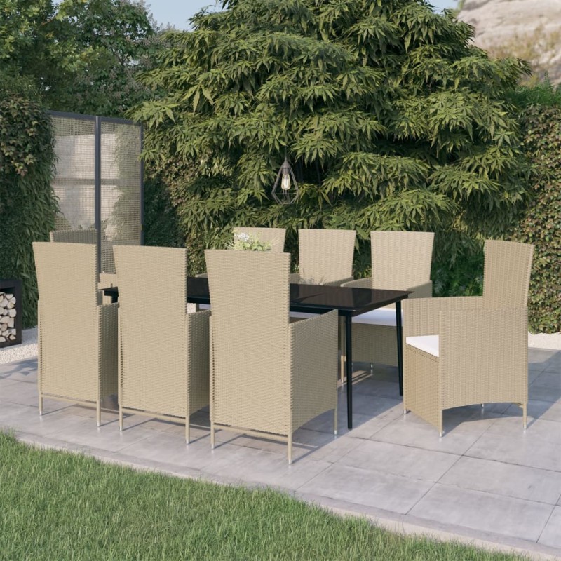 vidaXL 9-tlg. Garten-Essgruppe mit Auflagen Beige vidaXL 9-tlg. Garten-Essgruppe mit Auflagen Beige