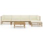 6-tlg. Garten-Lounge-Set mit Cremeweißen Kissen Bambus 6-tlg. Garten-Lounge-Set mit Cremeweißen Kissen Bambus