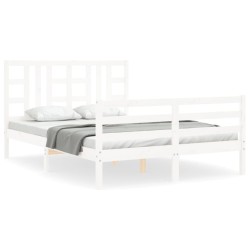 vidaXL Massivholzbett mit Kopfteil Weiß 140x190 cm