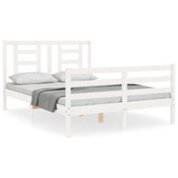 vidaXL Massivholzbett mit Kopfteil Weiß 140x190 cm