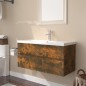 vidaXL Waschbeckenschrank mit Einbaubecken Räuchereiche Holzwerkstoff vidaXL Waschbeckenschrank mit Einbaubecken Räuchereiche Holzwerkstoff