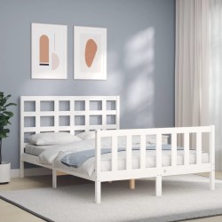 vidaXL Massivholzbett mit Kopfteil Weiß 120x200 cm