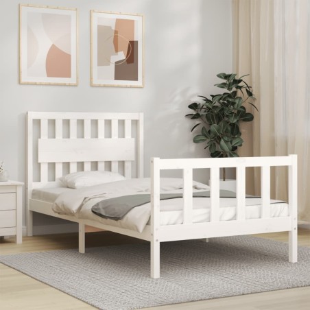 vidaXL Massivholzbett mit Kopfteil Weiß 100x200 cm