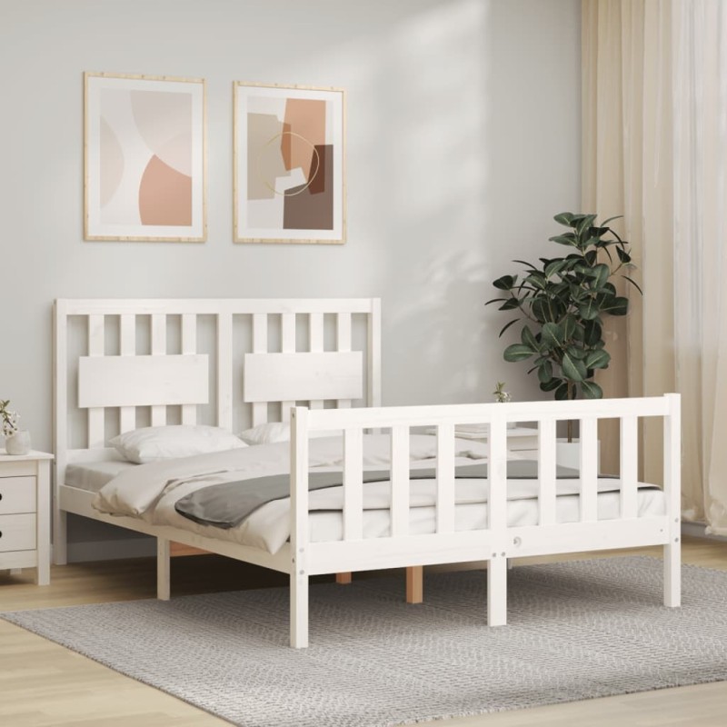 vidaXL Massivholzbett mit Kopfteil Weiß 120x200 cm vidaXL Massivholzbett mit Kopfteil Weiß 120x200 cm