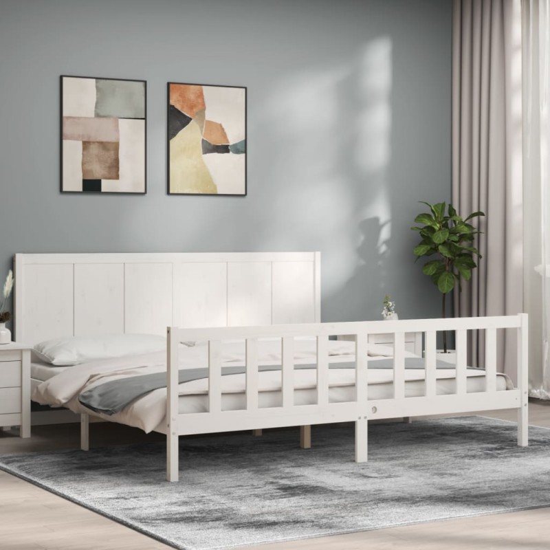 vidaXL Massivholzbett mit Kopfteil Weiß vidaXL Massivholzbett mit Kopfteil Weiß