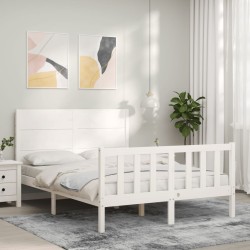 vidaXL Massivholzbett mit Kopfteil Weiß 120x200 cm