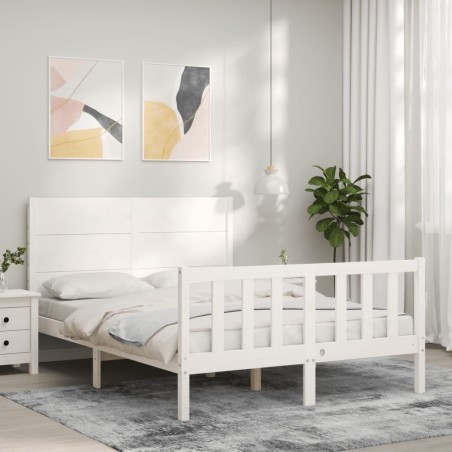 vidaXL Massivholzbett mit Kopfteil Weiß 120x200 cm