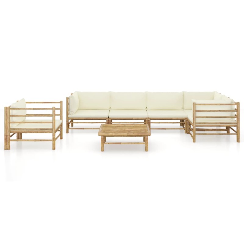 7-tlg. Garten-Lounge-Set mit Cremeweißen Kissen Bambus 7-tlg. Garten-Lounge-Set mit Cremeweißen Kissen Bambus